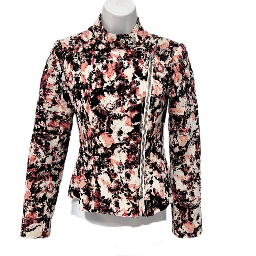 Aritzia Wilfred Mayet Japanese Crepe Moto Jacket Size 0 Floral Stretch